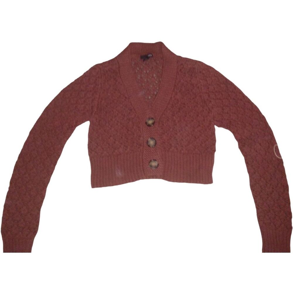 H&M Women's Small Vintage Chunky Knit Cropped Cardigan Sweater Copper Brown